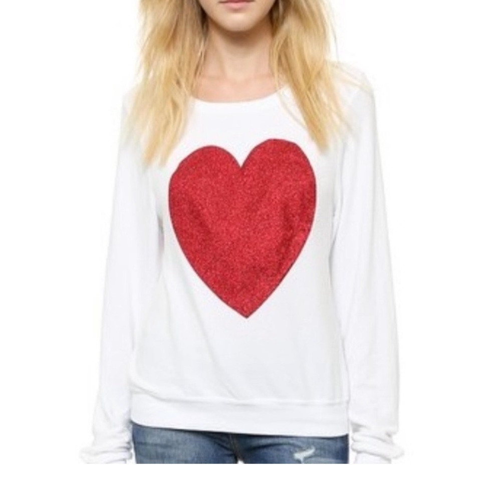 Wildfox White Graphic Hoodie with Red Heart